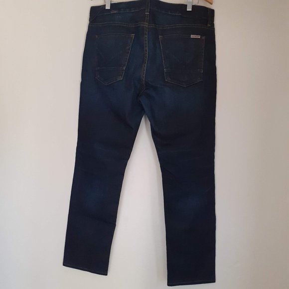 HUDSON STRAIGHT SLIM LEG JEANS MADE IN USA DARK BLUE 36"men=13"women, measured - Picture 4 of 5